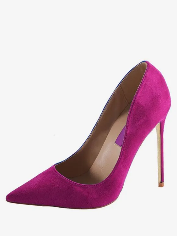 Womens Burgundy Suede Pointed Toe Basic Pumps Stiletto Heels Dress Shoes