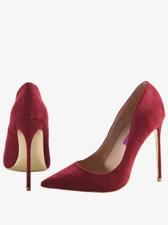 Womens Burgundy Suede Pointed Toe Basic Pumps Stiletto Heels Dress Shoes