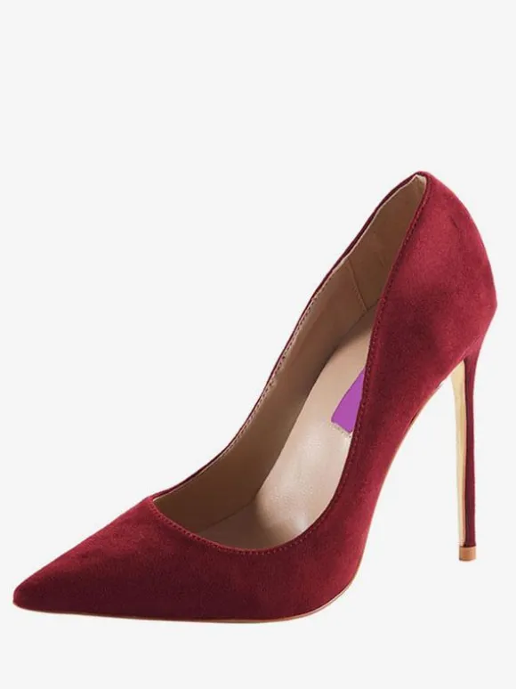 Womens Burgundy Suede Pointed Toe Basic Pumps Stiletto Heels Dress Shoes