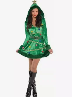 Women's Christmas Bodycon Green Dress Polyester Color Block Christmas Holidays Costumes