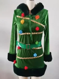 Women's Christmas Bodycon Green Dress Polyester Color Block Christmas Holidays Costumes