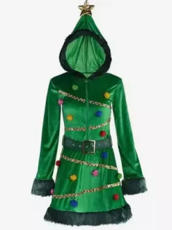 Women's Christmas Bodycon Green Dress Polyester Color Block Christmas Holidays Costumes