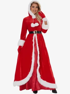 Women's Christmas Dress Red Polyester Fiber Gloves Dress Sash Polyester Two-Tone Christmas Holidays Costumes