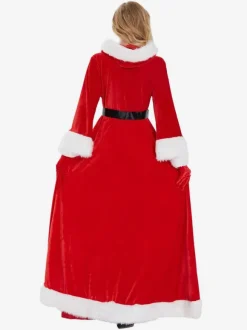 Women's Christmas Dress Red Polyester Fiber Gloves Dress Sash Polyester Two-Tone Christmas Holidays Costumes