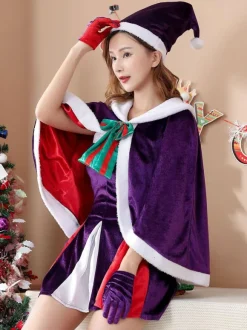 Women's Christmas Purple Cosplay Cape Holidays Costumes