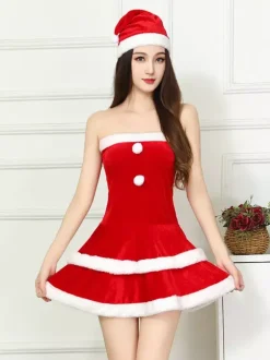 Women's Christmas Red Hat Cloak Dress Christmas Holidays Costumes