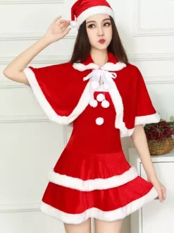 Women's Christmas Red Hat Cloak Dress Christmas Holidays Costumes