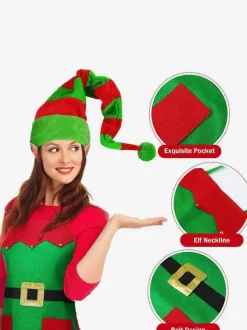 Women's Christmas Set Green Polyester Fiber Headwear Knee-high Socks Apron Polyester Two-Tone Christmas Holidays Costumes