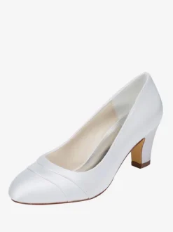 Women's Chunky Heel Bridal Shoes Round Toe Pumps