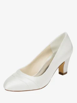 Women's Chunky Heel Bridal Shoes Round Toe Pumps