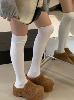 Women's Clogs Faux Fur Round Toe Backless Winter Slides