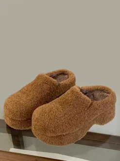 Women's Clogs Faux Fur Round Toe Backless Winter Slides