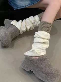 Women's Clogs Faux Fur Round Toe Backless Winter Slides