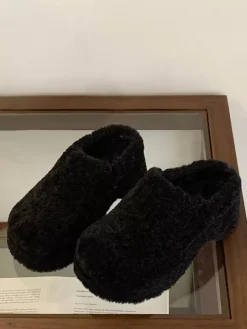 Women's Clogs Faux Fur Round Toe Backless Winter Slides