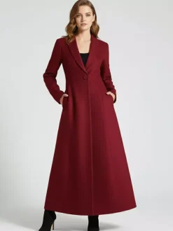 Women's Coat Warm Winter A-line Lapel Full Length Maxi Woolen Coat 2026