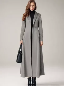 Women's Coat Warm Winter A-line Lapel Full Length Maxi Woolen Coat 2026