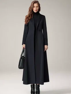 Women's Coat Warm Winter A-line Lapel Full Length Maxi Woolen Coat 2026