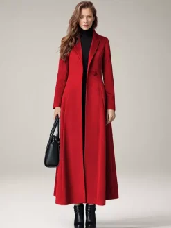 Women's Coat Warm Winter A-line Lapel Full Length Maxi Woolen Coat 2026