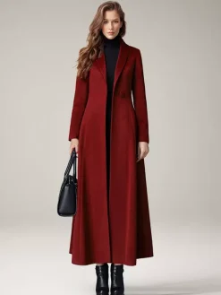 Women's Coat Warm Winter A-line Lapel Full Length Maxi Woolen Coat 2026