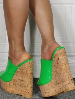 Women's Cork Wedge Mule Sandals in Patent Leather