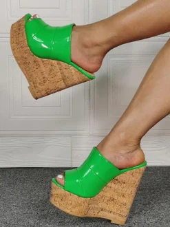 Women's Cork Wedge Mule Sandals in Patent Leather