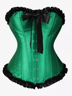 Womens Corsets Burgundy Underbust Lace-up Cascading Ruffles Daily Casual Chic Bustier