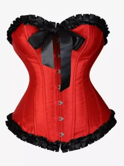 Womens Corsets Burgundy Underbust Lace-up Cascading Ruffles Daily Casual Chic Bustier