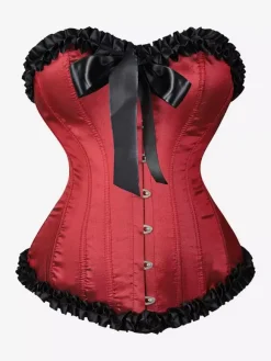 Womens Corsets Burgundy Underbust Lace-up Cascading Ruffles Daily Casual Chic Bustier