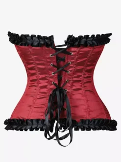 Womens Corsets Burgundy Underbust Lace-up Cascading Ruffles Daily Casual Chic Bustier