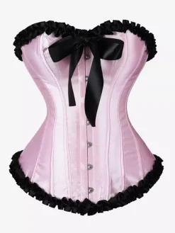 Womens Corsets Burgundy Underbust Lace-up Cascading Ruffles Daily Casual Chic Bustier