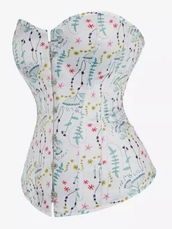 Womens Corsets White Polyester Strapless Lace-up Printed Indoor Chic Tank Top