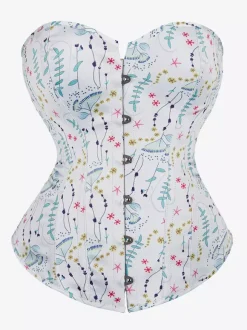 Womens Corsets White Polyester Strapless Lace-up Printed Indoor Chic Tank Top