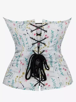 Womens Corsets White Polyester Strapless Lace-up Printed Indoor Chic Tank Top