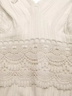 Women's Cream White Lace Waist Spaghetti Strap Maxi Dress V Neck Flowy Summer Beach Dress