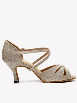 Women's Customized Latin Dance Shoes Light Gold Ballroom Dance Shoes