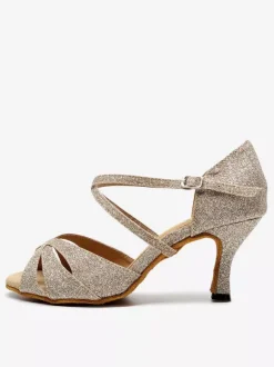 Women's Customized Latin Dance Shoes Light Gold Ballroom Dance Shoes