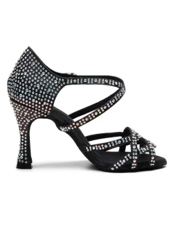 Women's Customized Latin Dance Shoes Black Open Toe Luxury Rhinestones Ballroom Dance Shoes