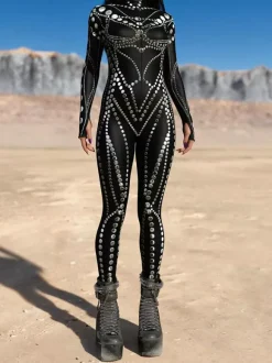 Women's Cyberpunk Zentai Bodysuit Burning Man Futuristic Exo-Suit Long Sleeves Catsuits
