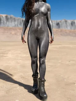 Women's Cyberpunk Zentai Bodysuit Burning Man Futuristic Exo-Suit Long Sleeves Catsuits
