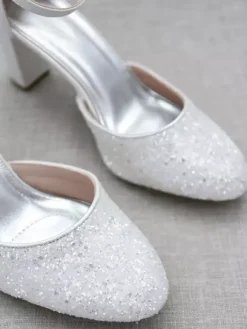 Women's Dress Pumps Glitter Bows Chunky Heel Pumps