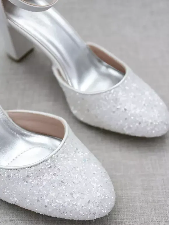 Women's Dress Pumps Glitter Bows Chunky Heel Pumps