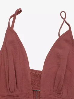 Women's Dusty Rose V Neck Spaghetti Strap Tiered Maxi Dress Sleeveless Flowy Summer Beach Dress