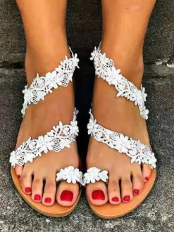 Women's Embroidered Flowers Flat Beach Wedding Sandals