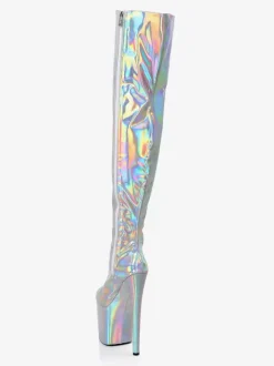 Women Sexy Boots Metallic Platform Round Toe High Heel Thigh High Boots