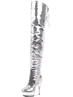 Women Sexy Boots Open Toe Zipper Sequins Stiletto Heel Rave Club Silver Thigh High Boots Over The Knee Boots