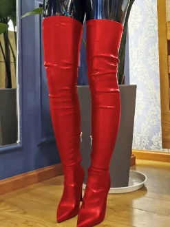 Women Sexy Boots Plus Size Pointed Toe Slip-On Stiletto Heel Black Thigh High Over The Knee Boots