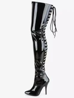 Women Sexy Boots Pointed Toe Zipper Sequins Stiletto Heel Rave Club Black Thigh High Boots