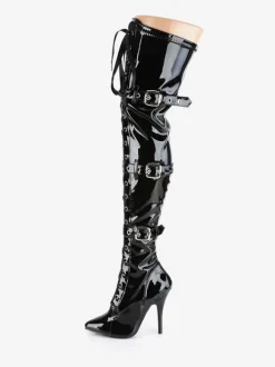 Women Sexy Boots Pointed Toe Zipper Sequins Stiletto Heel Rave Club Black Silver Thigh High Boots