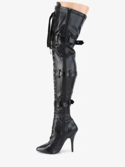 Women Sexy Boots Pointed Toe Zipper Sequins Stiletto Heel Rave Club Black Silver Thigh High Boots