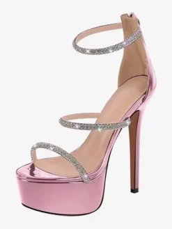 Women Sexy Heel Sandals Platform Open Toe Rhinestones Strappy Stiletto Heel Sandals